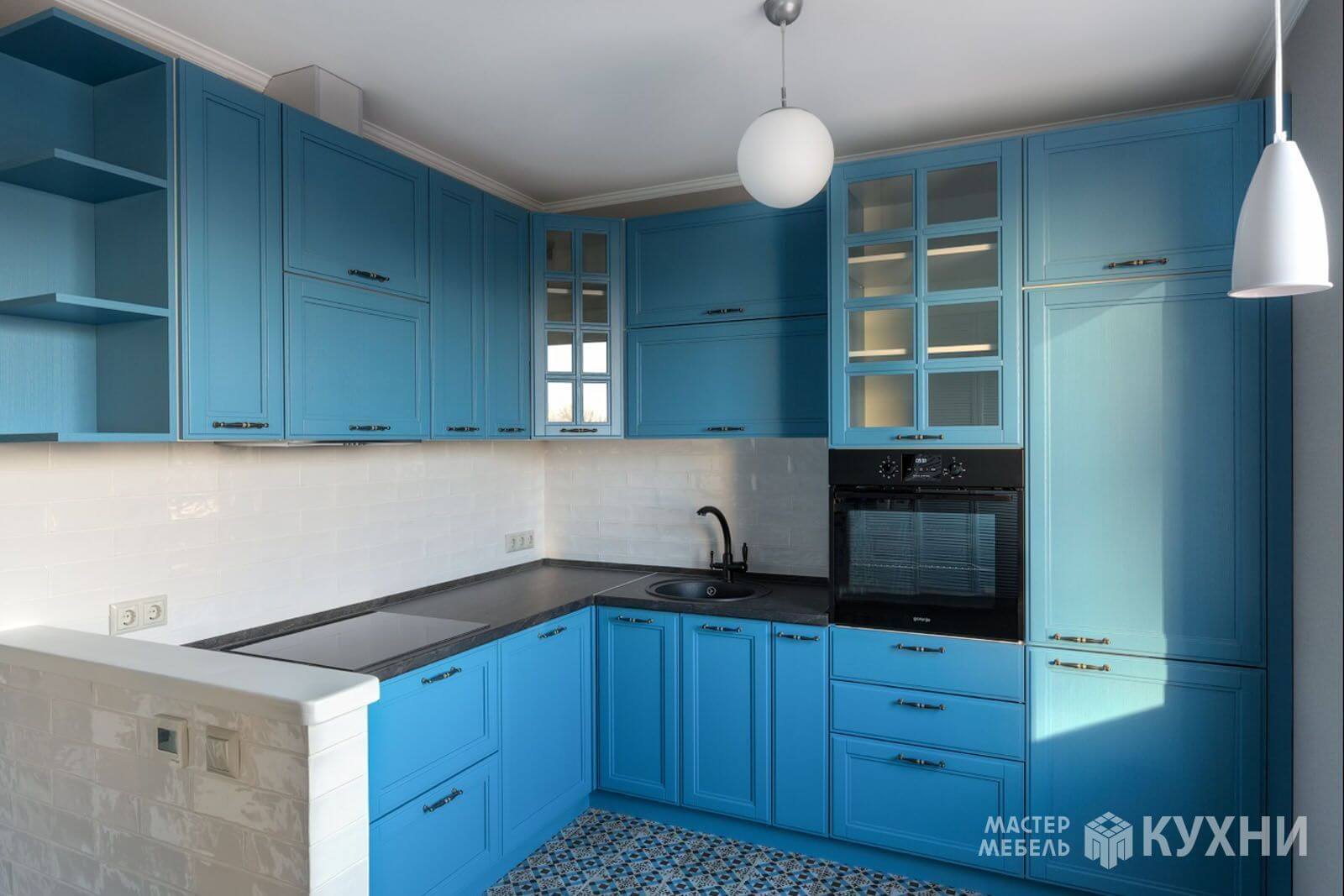 кухня фортвуд из массива ясеня - цвет: синий - 1