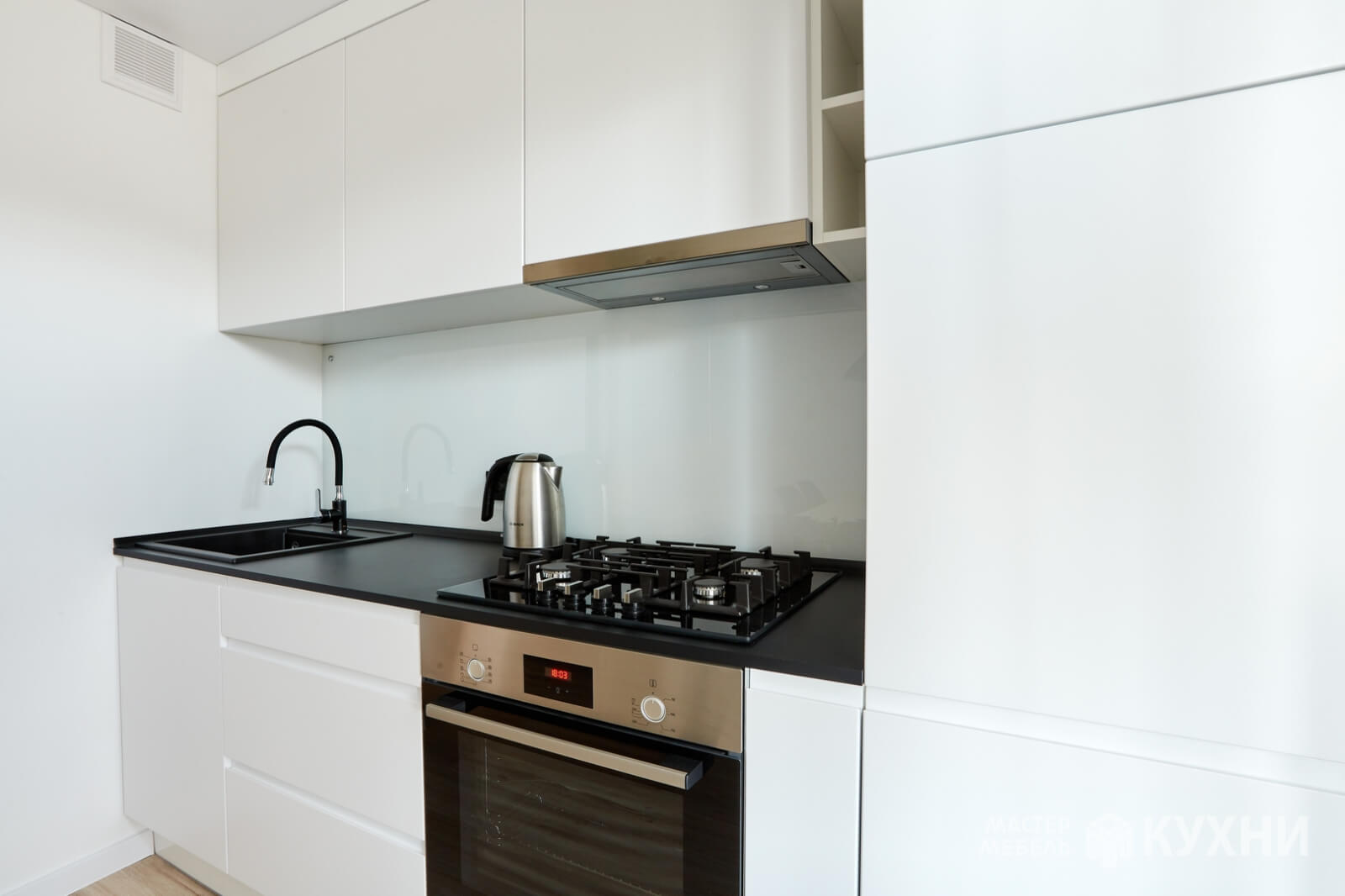 Прямая кухня из крашеного МДФ. Производитель: . Цвет: Белый. Размеры ...