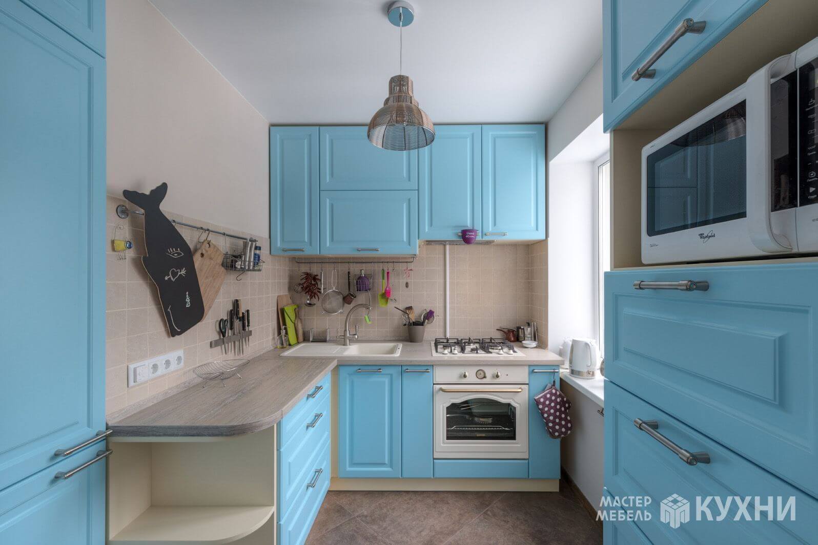 Угловая кухня Лонгфорд из крашеного МДФ - Цвет: Синий Голубой - 1