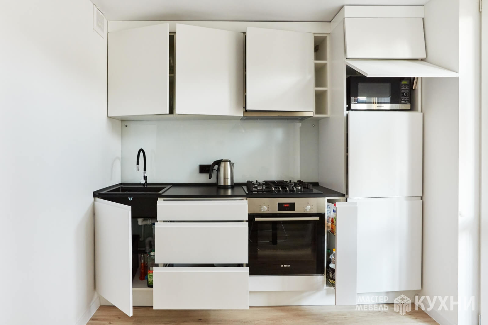 Прямая кухня из крашеного МДФ. Производитель: . Цвет: Белый. Размеры ...