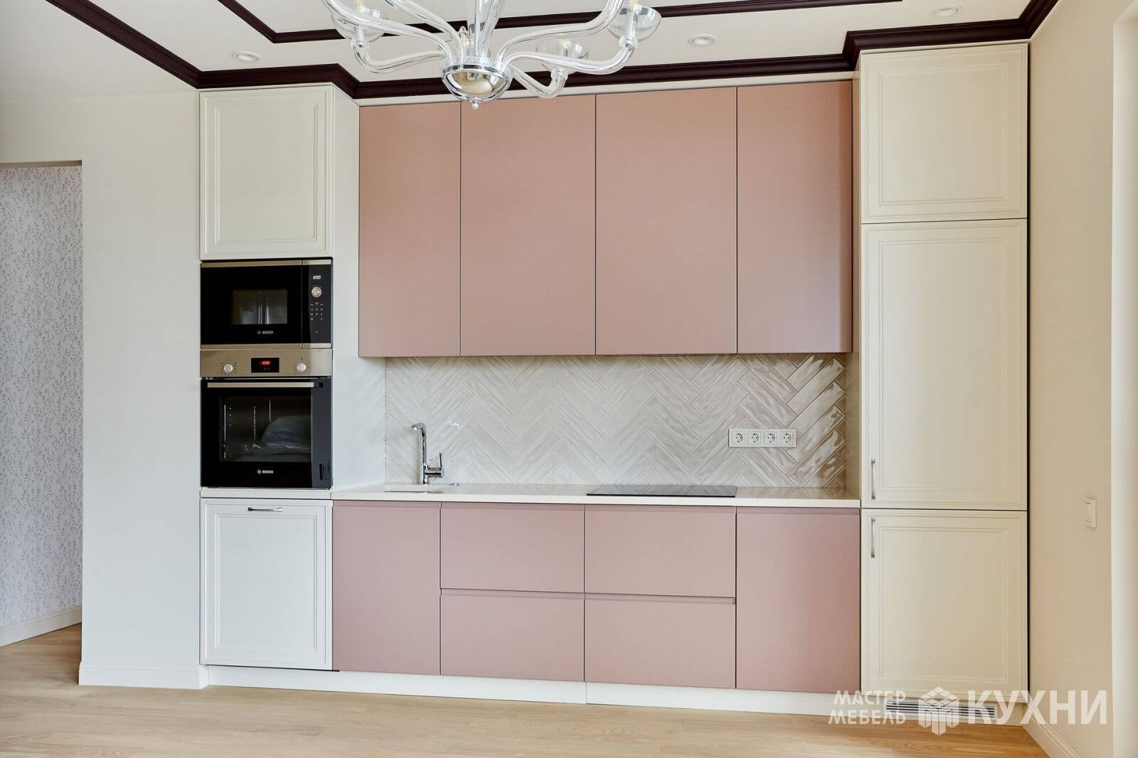 кухня арт из крашеного мдф - цвет: розовый бежевый - 1