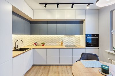 Кухня из крашеного МДФ - Цвет: Белый Синий - 1