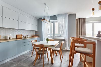 Кухня угловая из крашеного МДФ - Цвет: Белый Серый Голубой - 2